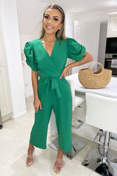 Green Wrap Over Tie Waist Jumpsuit AX Paris