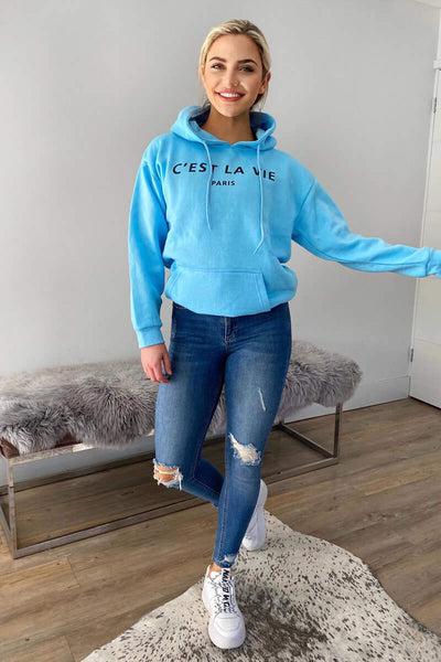 Baby Blue Cest La Vie Oversized Hoodie – AX Paris