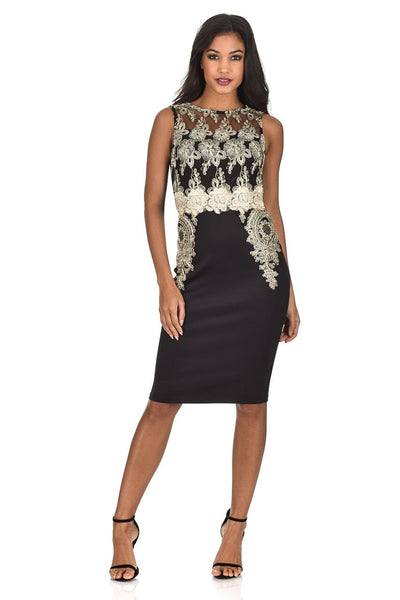 Black Gold Lace Midi Dress AX Paris