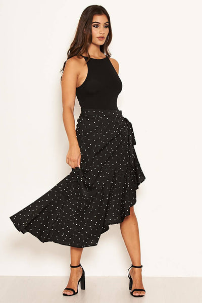 Black Printed Split Leg Midi Dress