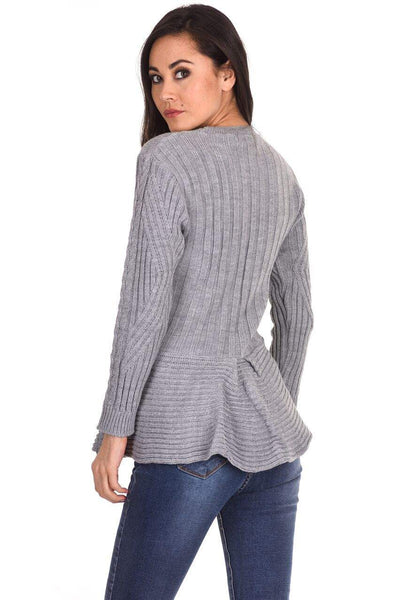 Grey Peplum Knitted Jumper AX Paris