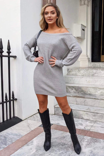 Grey High Neck Knitted Jumper Dress – AX Paris