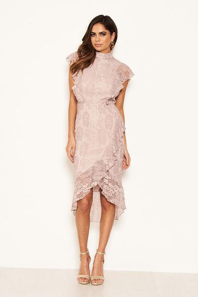 Lace midi fishtail dress hotsell