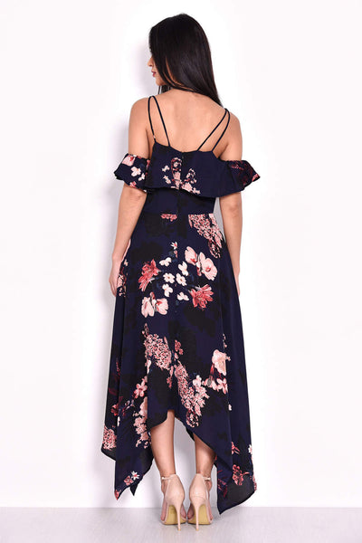 Navy Floral Cold Shoulder Maxi Dress AX Paris