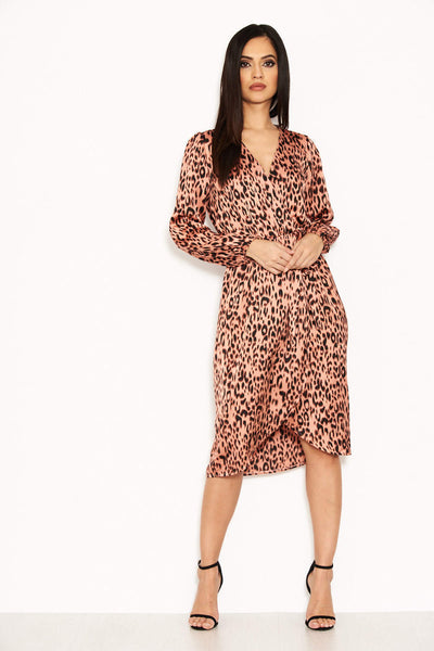 Pink Leopard Print V Neck Wrap Dress AX Paris