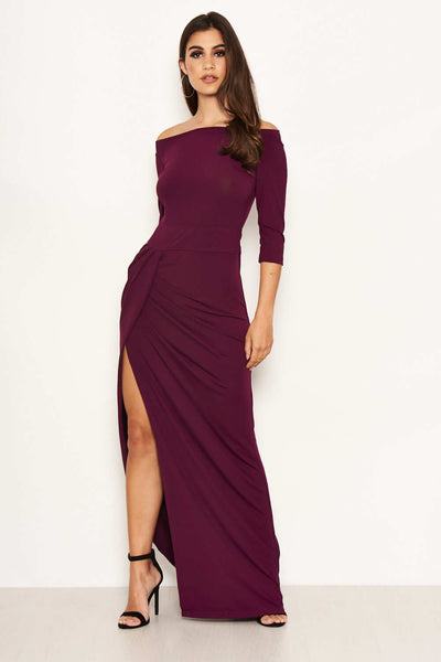 Plum Maxi Dress Plum Off The Shoulder Maxi Dress AX Paris