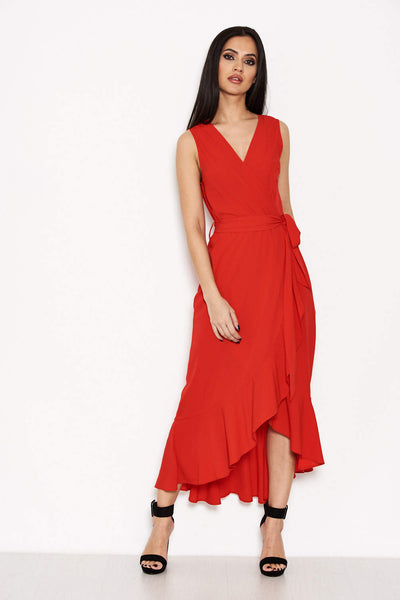 Red Maxi Dress Red Frill Wrap Maxi Dress AX Paris