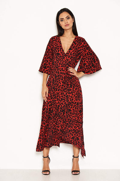 Ax paris red 2025 leopard print dress