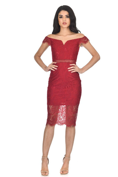 Red Off The Shoulder Lace Bodycon Dress AX Paris