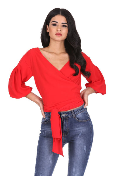 Red Belted Wrap Long Sleeve Top – AX Paris