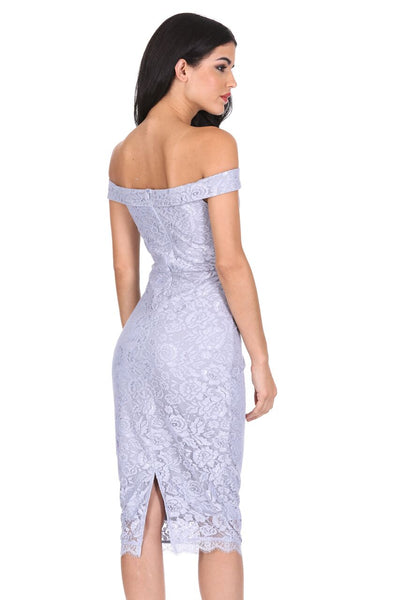 Grey lace bardot dress hotsell