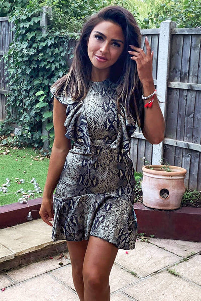 Snake print ruffle on sale dress