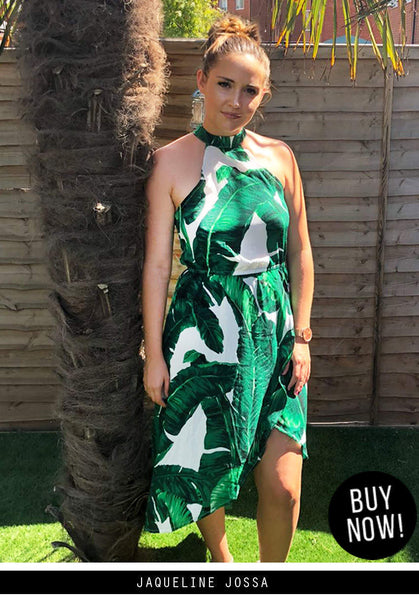 Green and white leaf dress best sale