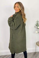 Khaki Oversized Teddy Faux Fur Front Pocket Coat