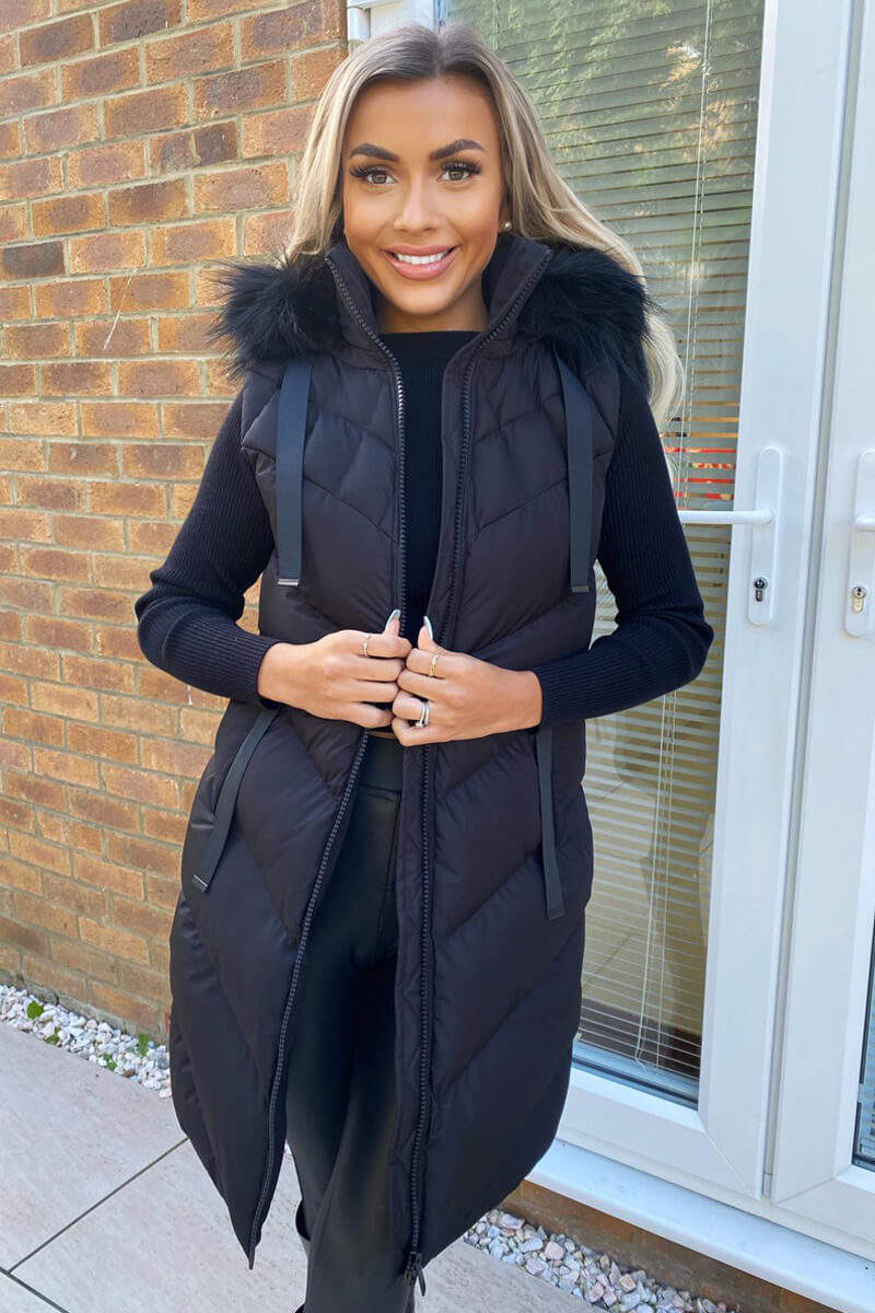 Black Faux Fur Hooded Gilet