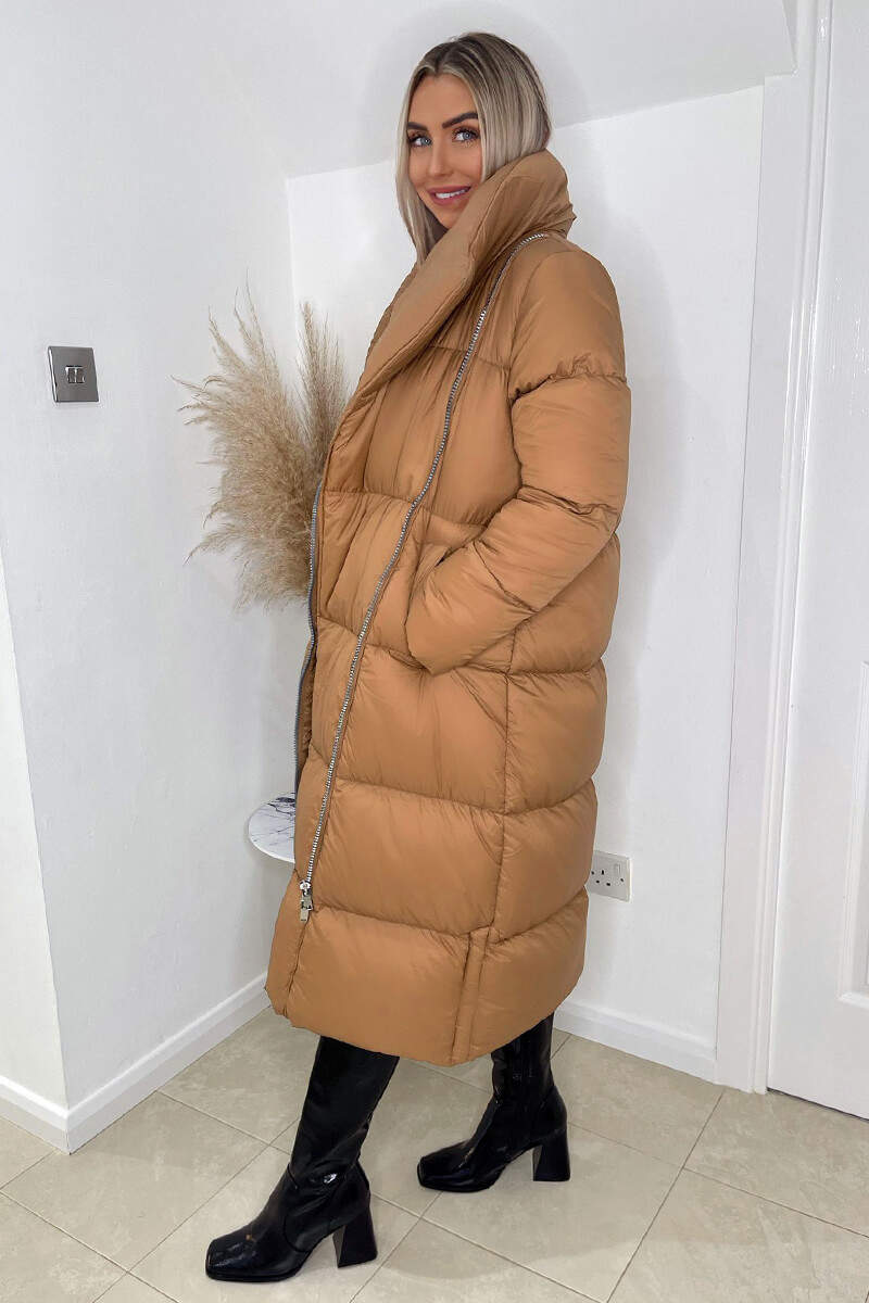 Camel Wrap Puffer Coat