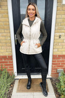 Beige Drawstring Waist Hooded Gilet