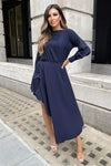 Navy High Low Skirt Midi Dress