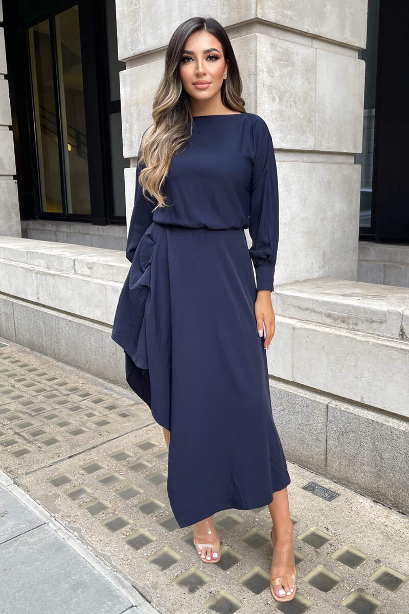 Navy High Low Skirt Midi Dress AX Paris