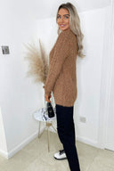 Camel Off The Shoulder Fluffy Jumper