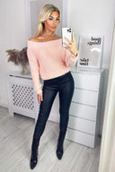 Blush Off The Shoulder Fluffy Jumper