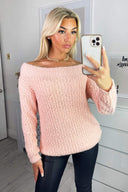 Blush Off The Shoulder Fluffy Jumper