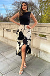 Black and Cream Large Floral Print 2 in 1 Dress