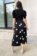 Black And Cream Polka Dot 2 in 1 Wrap Over Midi Dress