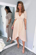 Nude Wrap Side Tie Midi Dress