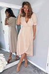 Nude Wrap Side Tie Midi Dress