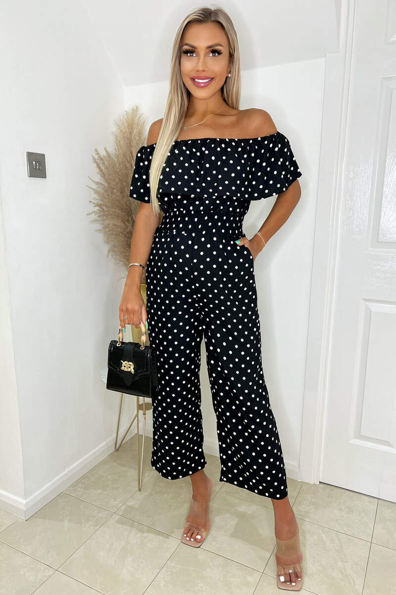 Black and white spotted jumpsuit on sale