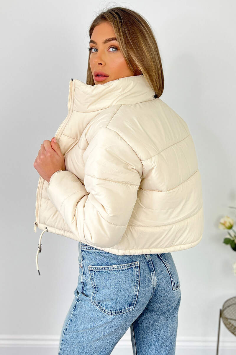 Beige Cropped Puffer Jacket