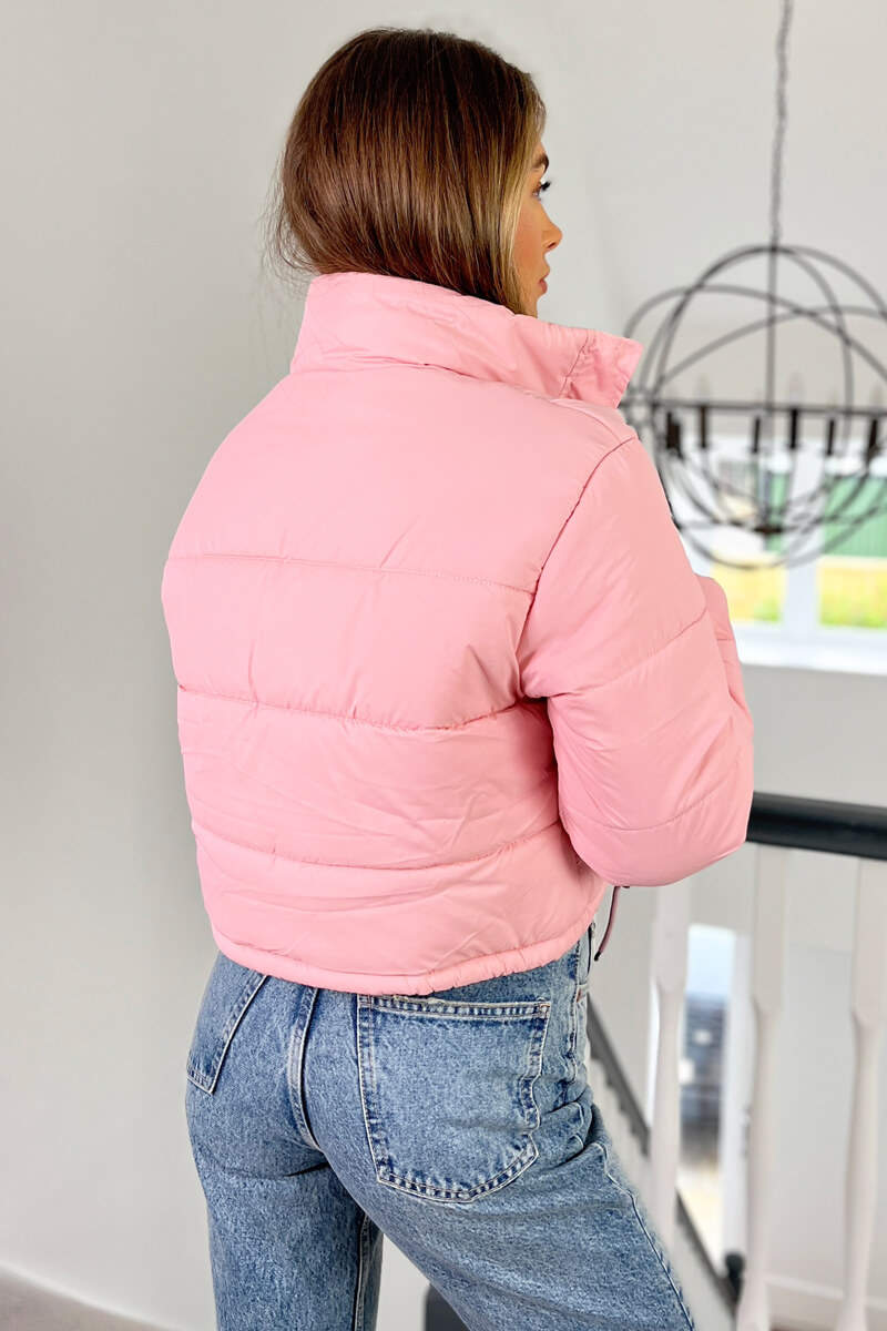 Baby Pink Cropped Puffer Jacket AX Paris