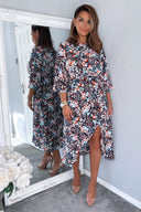 Navy Floral Wrap Tie Front Midi Dress AX Paris