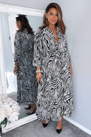 Black And White Zebra Print Midi Shirt Dress