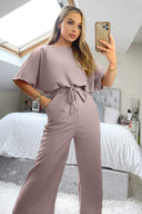 Mushroom Tie Waist Short Sleeve Culotte Jumpsuit