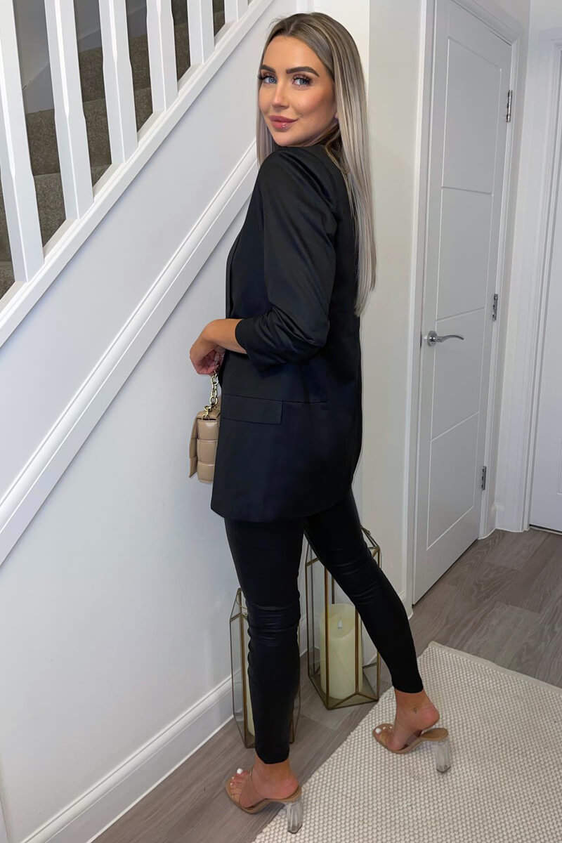 Black Ruched Sleeve Blazer