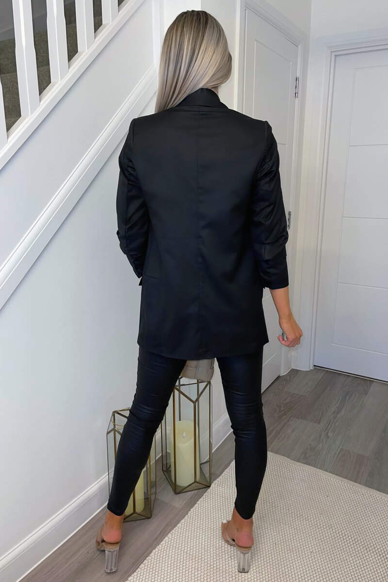 Black Ruched Sleeve Blazer