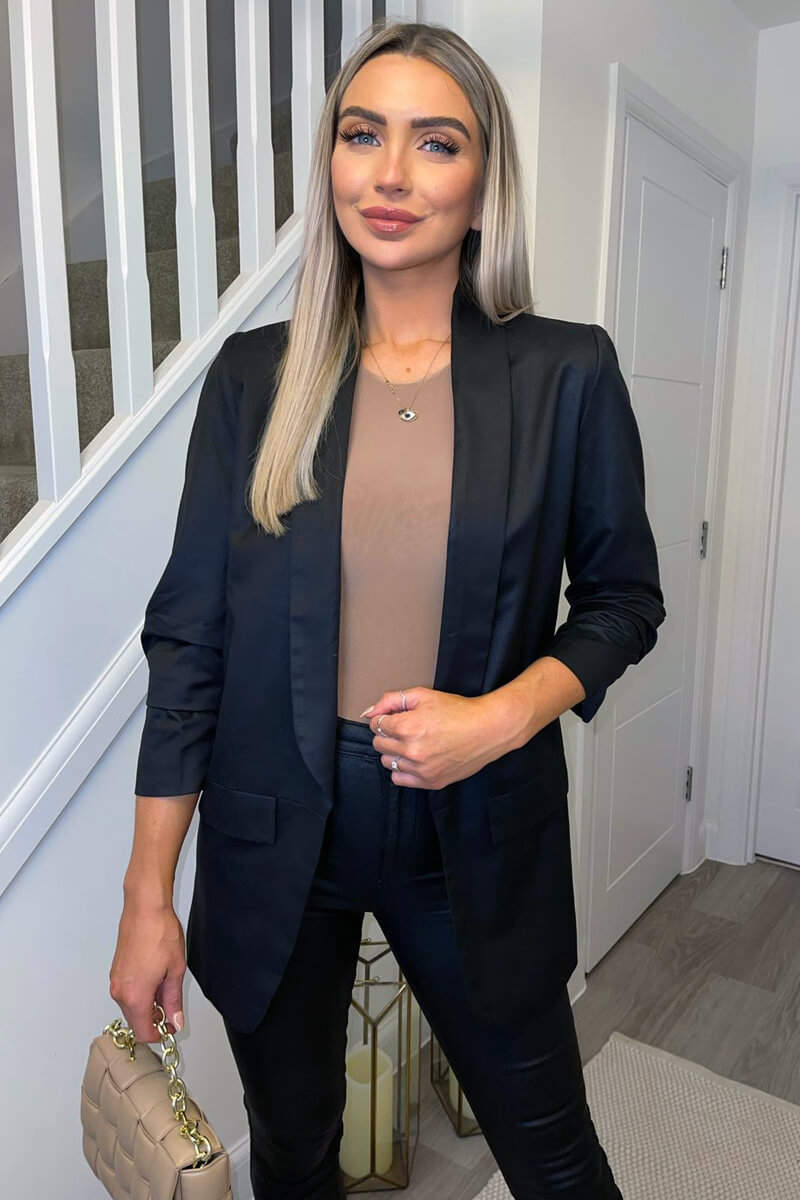 Black Ruched Sleeve Blazer