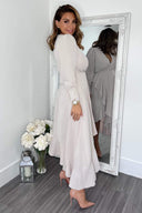 Stone Long Sleeve Frill Wrap Midi Dress