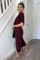 Plum Tie Waist Short Sleeve Culotte Jumpsuit