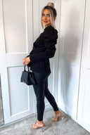 Black Belted Wrap Long Sleeve Top