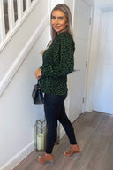 Green Animal Print Long Sleeve Top