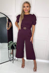 Plum Short Sleeve Belted Jumpsuit