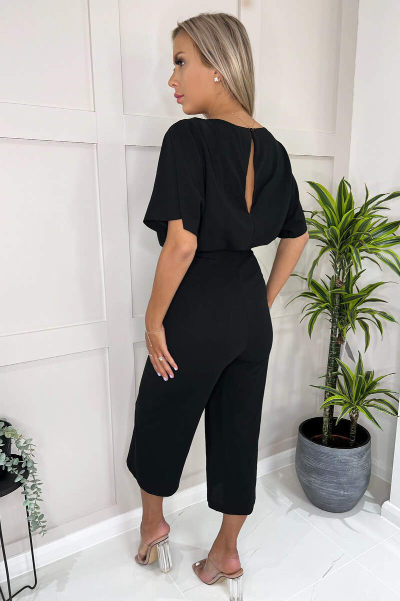 Black Tie Waist Short Sleeve Culotte Jumpsuit AX Paris