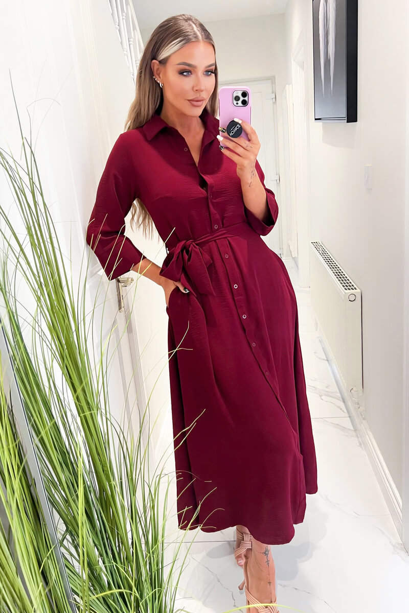 Wine coloured orders midi dress