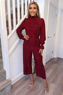 Red Animal Print Elasticated Neck Jumpsuit