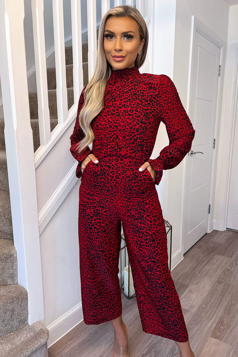 Red Animal Print Elasticated Neck Jumpsuit AX Paris