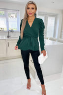 Teal Belted Wrap Long Sleeve Top