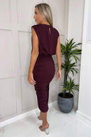 Plum Pleated Shoulder Sleeveless Bodycon Dress